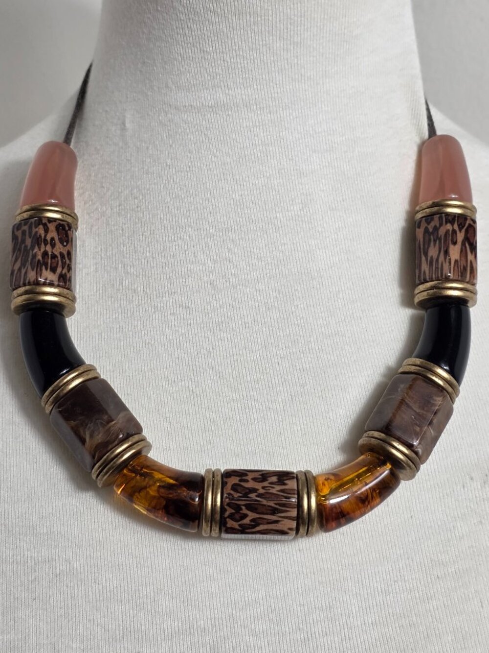 Contemporary Tribal Inspired Collar Necklace Chunky Multi-Textured Beads